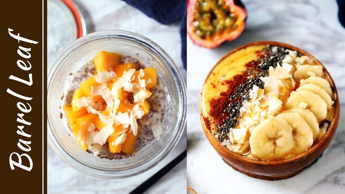 'Video thumbnail for 兩道簡易快速全素夏日早餐:熱帶果昔碗, 芒果椰香奇亞籽布丁 2 Easy Vegan Summer Breakfast Recipes'